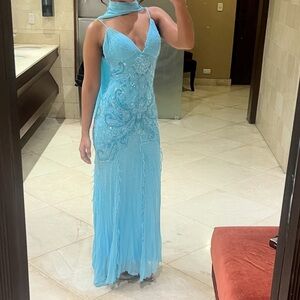 Embroidered Turquoise Evening Gown Formal Dress